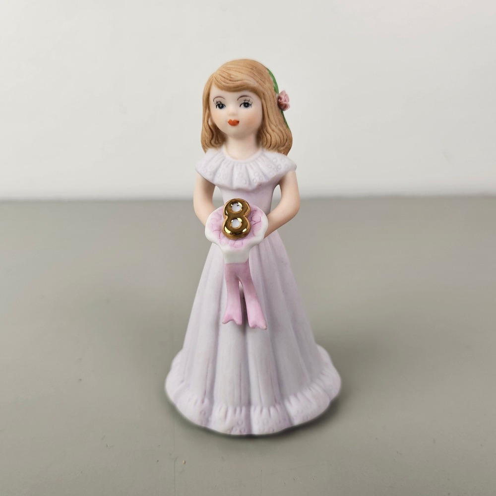 Enesco Growing Up Birthday Girls Figurine Age 8 Brunette Porcelain Vintage 1982